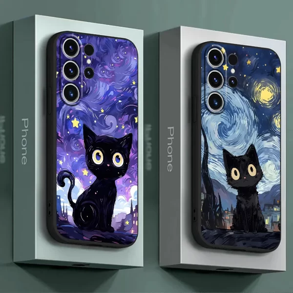 Starry Sky Cat Silicone Phone Case for Samsung 1