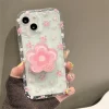 Cute Quicksand Pink Flower Holder Stand Case for iPhone 4