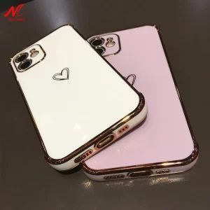 Gold Heart Plating Soft Case for iPhone – Airbag Shockproof TPU Cover 1