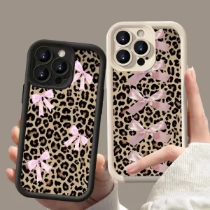 Pink Bow Leopard Case for iPhone – Cute Shockproof Bumper Cover 1