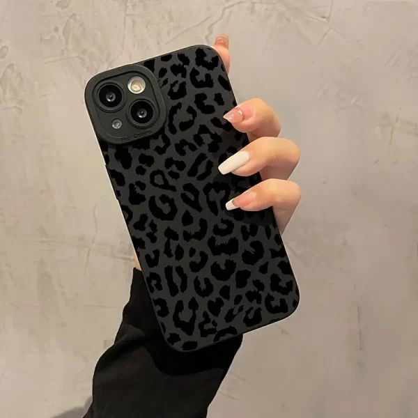 Black Leopard Print Matte Case for iPhone – Trendy Soft Silicone Cover 1