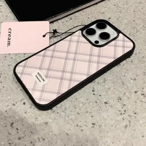 Cute Pink Grid Y2K Phone Case for iPhone 1