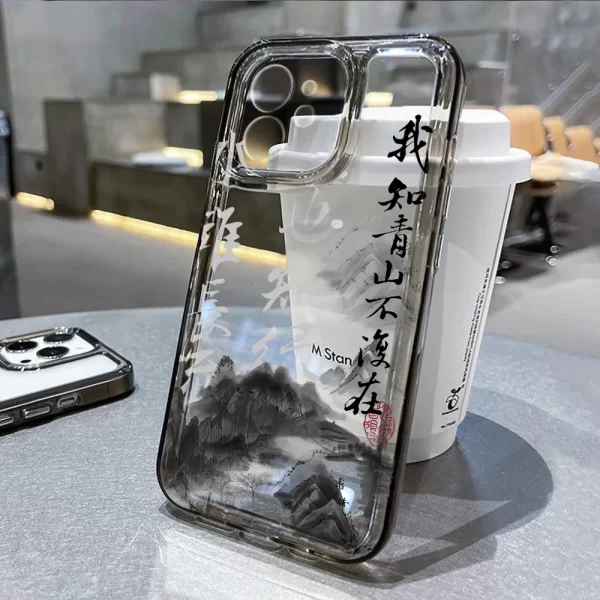 Transparent Aesthetic Chinese Style Case – Clear Art Protective Cover for iPhone 1