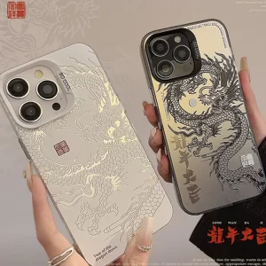 Luxury Laser Chinese Dragon Phone Case for iPhone 11, 12, 13, 14, 15, 16 Pro Max 1