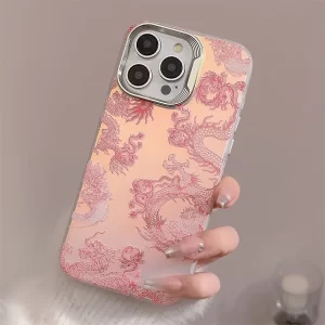 3D Pink Dragon Laser Case for iPhone – Cute New Year Shockproof Cover 1