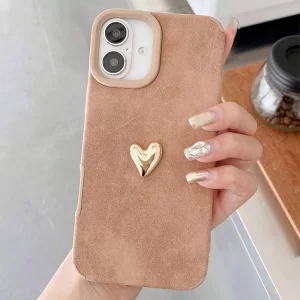 Gold Love Heart Shockproof Case for iPhone 16/15/14/13/12 Series 1