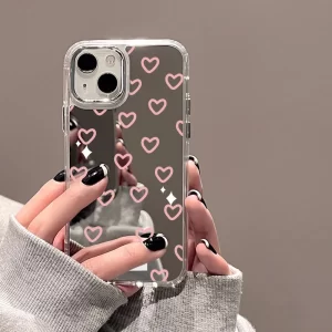 Love Heart Mirror Case for iPhone – Makeup Mirror Shockproof Cover 1