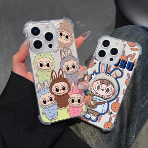 Cartoon Cute Labubu Transparent Case – Shockproof Soft Silicone Cover for iPhone 1