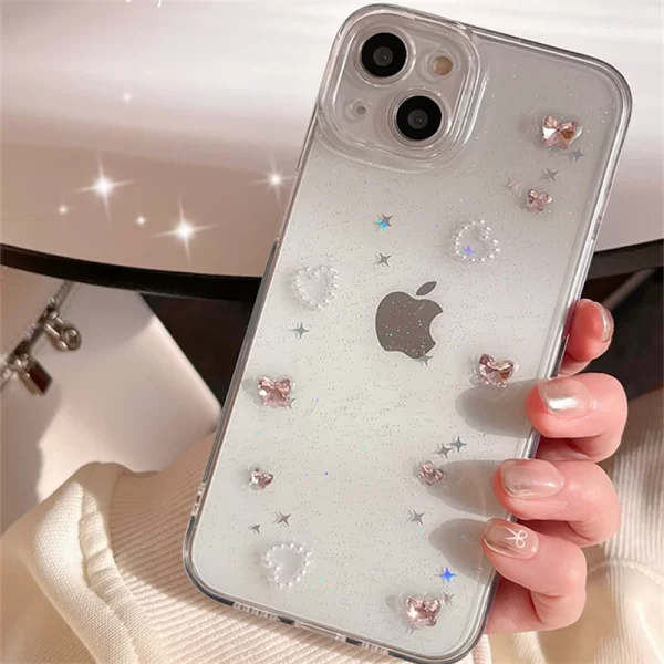 Luxury Pink 3D Butterfly Diamond Case – Glitter Epoxy Soft Cover for iPhone 1