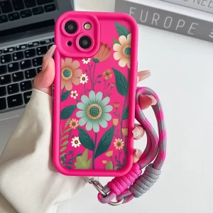 Wrist Chain Lanyard Case – Cute Flower Hand Strap TPU Cover for iPhone 1