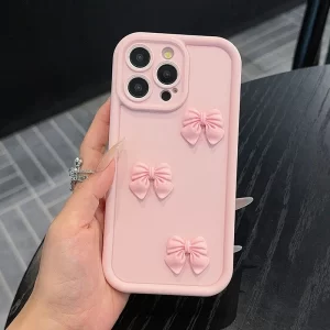 3D Cute Pink Butterfly Soft Silicone Case for iPhone 16, 15, 14, 13, 12, 11 Pro Max 1