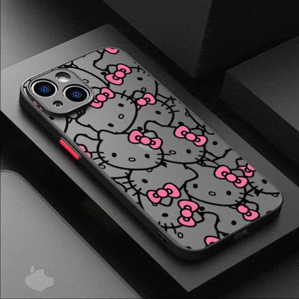 Cute Hello Kitty Matte Case – Black Soft Cover for iPhone 1