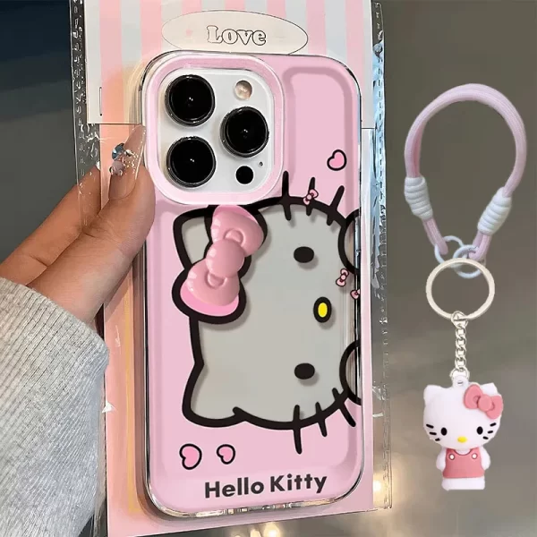 Pink Hello Kitty Face Bow Strap Case – Kawaii Y2K Lovely Cover for iPhone 1