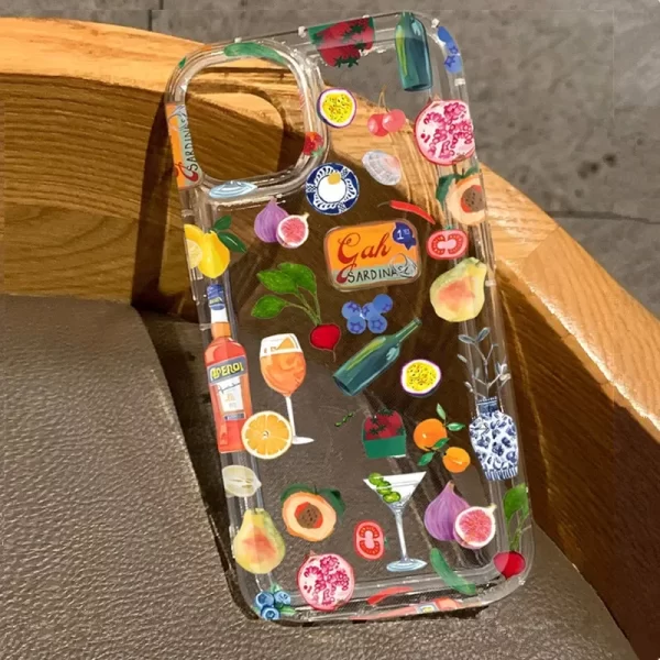 Transparent Fruit Juice Flower Pattern Case for iPhone 16, 14, 12, 13 Pro Max 1