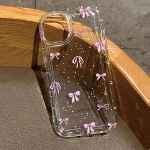 Colorful Bow Print Transparent TPU Case for iPhone 16, 15, 14, 13, 12, 11 Pro Max 1