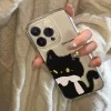 Cartoon Black & White Cat Couple Case – Paired Clear Cover for iPhone 2