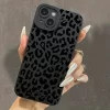 Black Leopard Print Soft Silicone Case for iPhone 16, 15, 14, 13, 12, 11 Pro Max 5