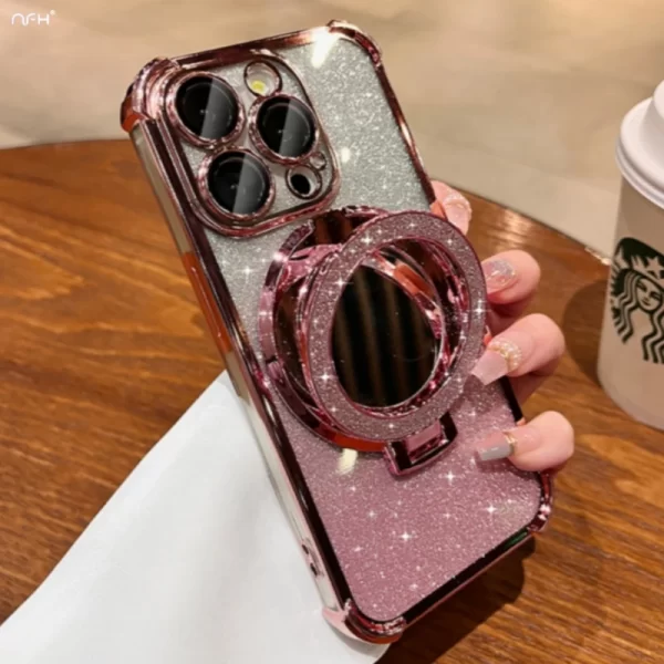 Luxury Plating Mirror Stand Case – Flash Frame Protective Cover for iPhone 1