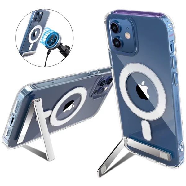 Clear Magnetic Kickstand Case for iPhone 16, 15, 14, 13, 12, 11 Pro Max 1