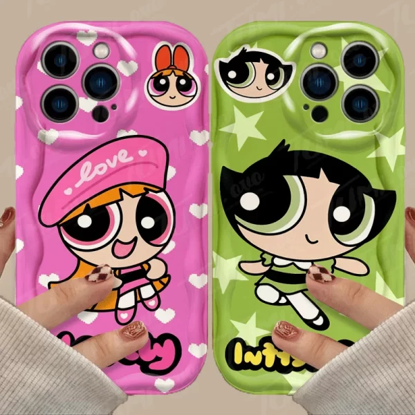 Powerpuff Girls Soft Silicone Case – Wave Printing Shockproof Cover for iPhone 1