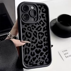 Black Leopard Print Shockproof Soft Silicone Case for iPhone 16, 15, 14, 13, 12, 11 Pro Max 1