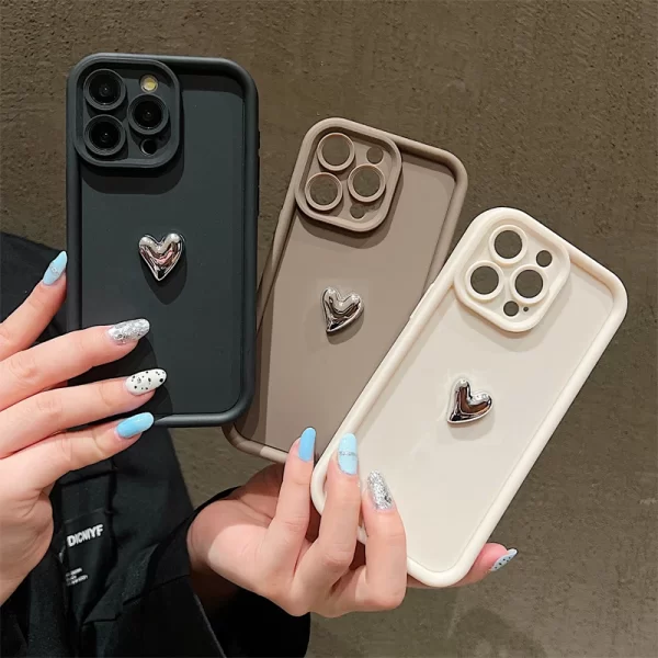 Silver Heart Soft Case for iPhone – Shockproof Candy Matte Cover 1