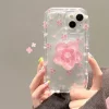 Cute Quicksand Pink Flower Holder Stand Case for iPhone 2