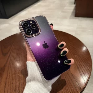 Gradient Glitter Bling Purple Case – Transparent Soft Shockproof Cover for iPhone 1