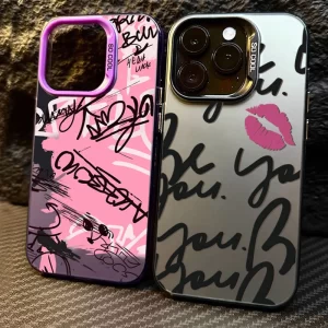 Personalized Lip Print English Writing Case – Stylish Protective Cover for iPhone 1