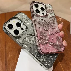 3D Glitter Butterfly Quicksand Case for iPhone – Gradient Shockproof Cover 1