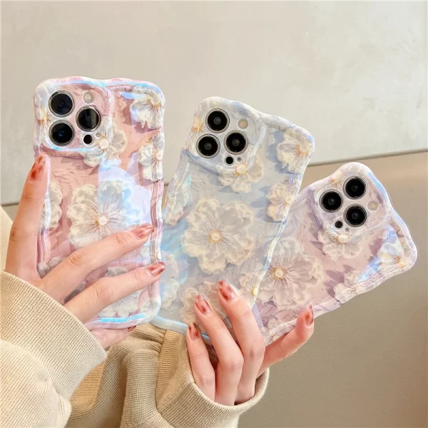 Luxury Laser Flowers Glitter Case for iPhone – Soft Silicone Shockproof Cover 1